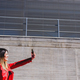 Girl in red leather jacket taking a selfie photo, with her own smartphone - PhotoDune Item for Sale