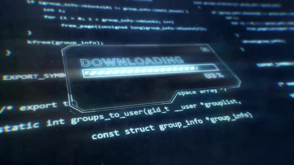 Computer Code Displayed on Sci-Fi Screen as Downloading Message is Displayed