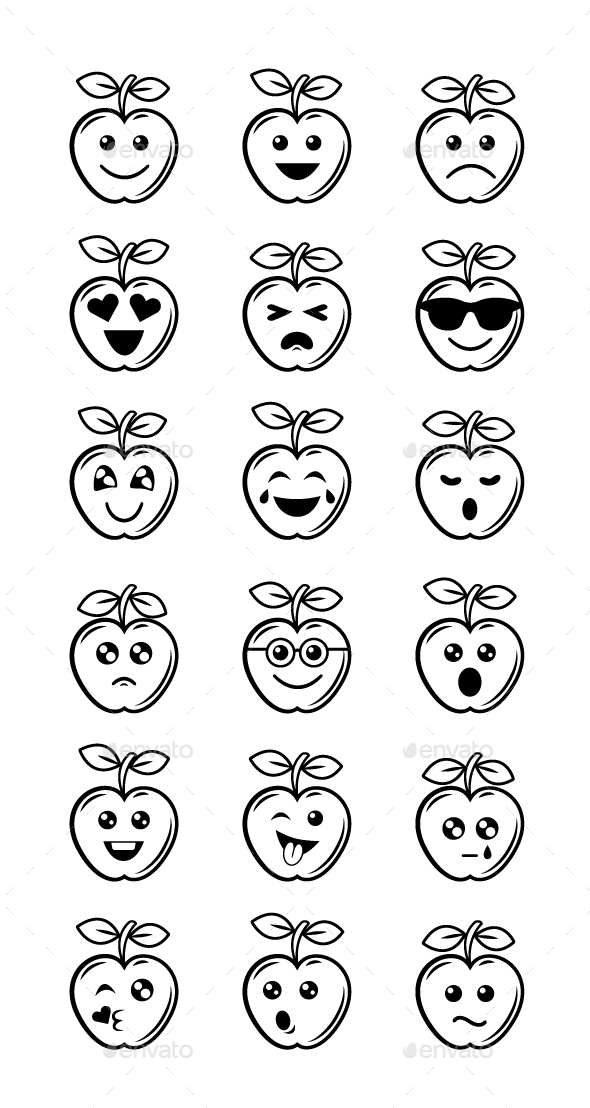 Apple black and white emoticons.
