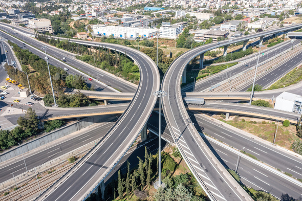 Attiki Odos toll road interchange and National highway in Attica ...