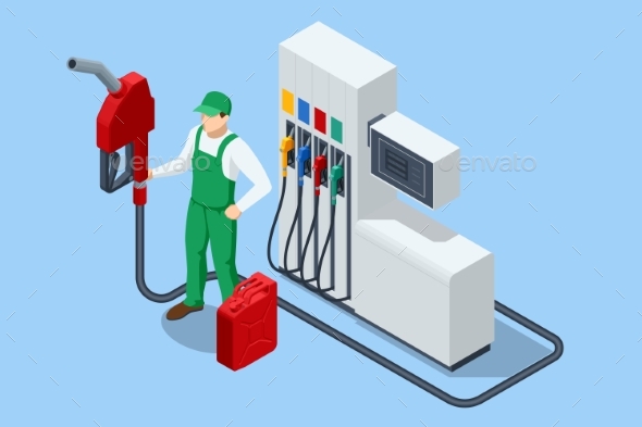 Isometric Fuel Pumps at a Gas Station