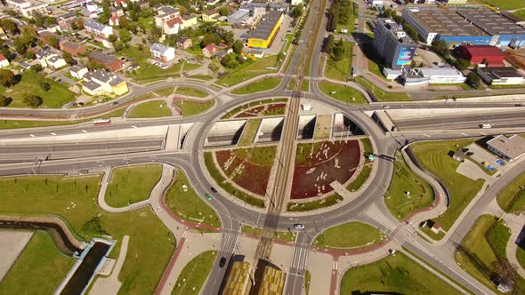 Aerial view of the crossroads in Gdansk, Poland alt