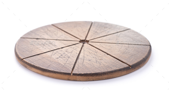 Wood cutting board isolated at white background. Wooden pizza board