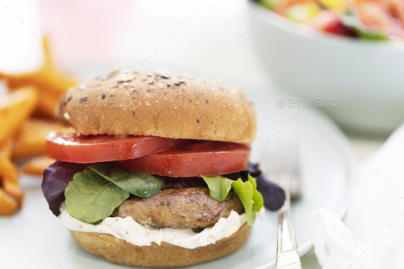 Vegan Grilled Mushrooom Burger - Stock Photo - Images