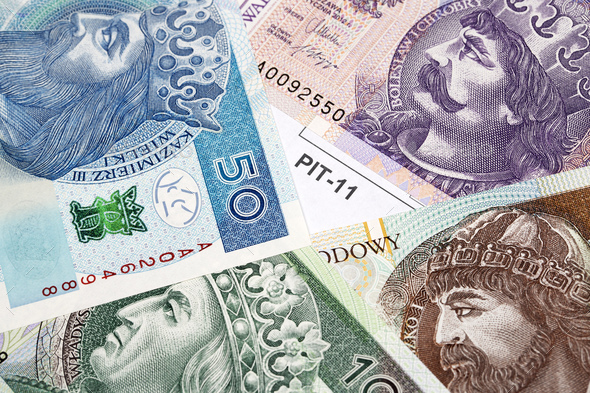Polish tax return dokuments with money - Stock Photo - Images