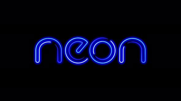 Abstract seamless 4K video animation of blue neon lines text logo word NEON animation