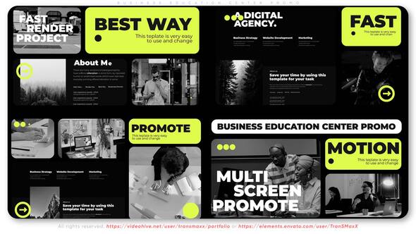 Business Education Center Multiscreen Promo Video Displays template preview