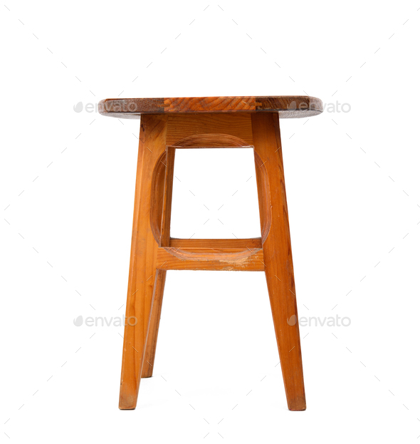 Wooden kitchen stool with legs isolated on white background Stock Photo by ndanko