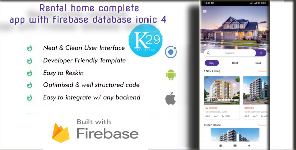 Rental home complete app with firebase database ionic 4