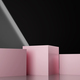 Three pink square stands on black background. 3d render - PhotoDune Item for Sale