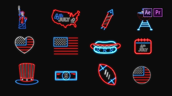 4th of July Neon Icons | Resizable