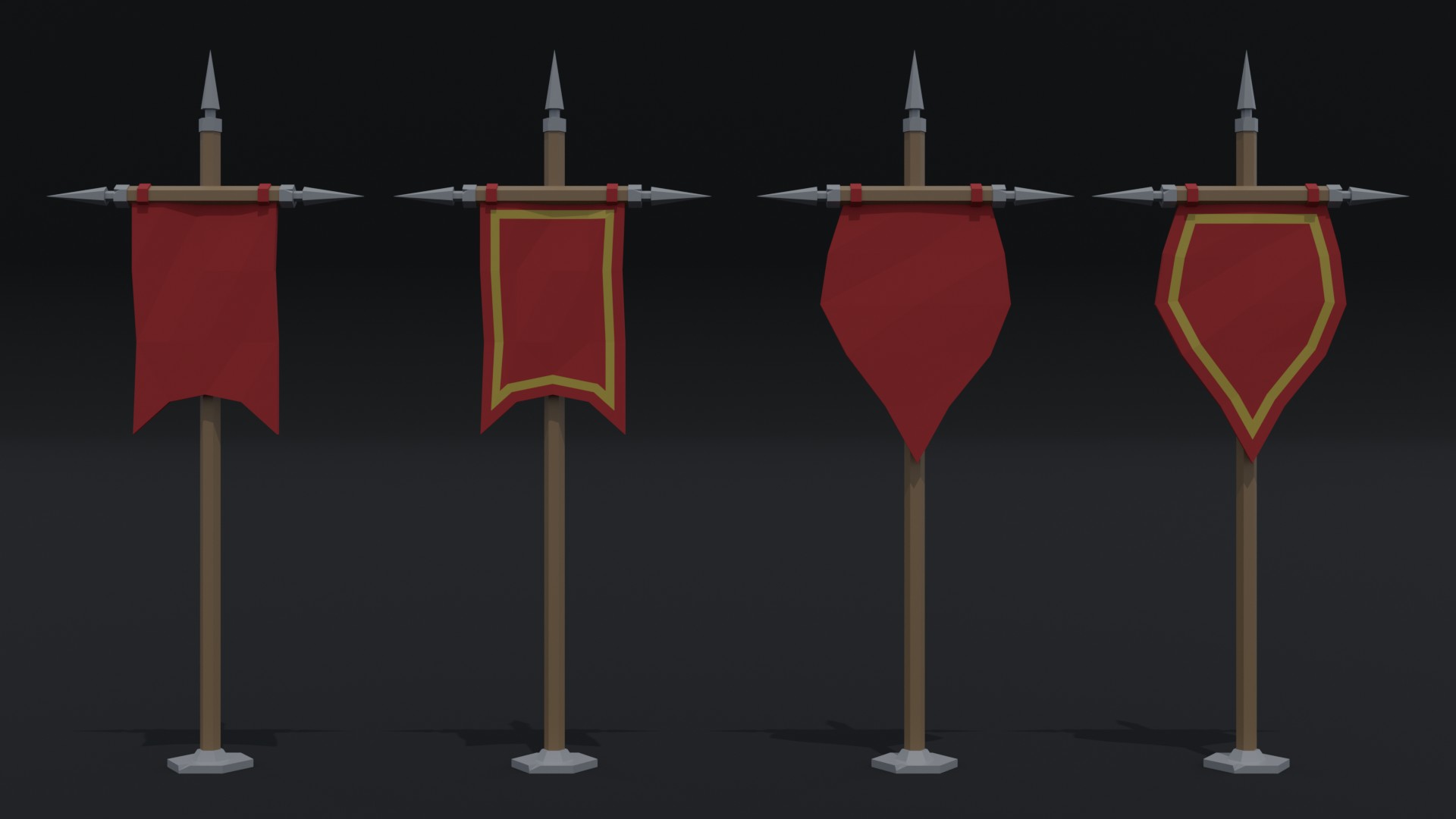 Low-poly cartoon medieval flags asset by Tykryk | 3DOcean