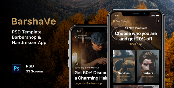 Barshave - PSD Template Barbershop & Hairdresser App