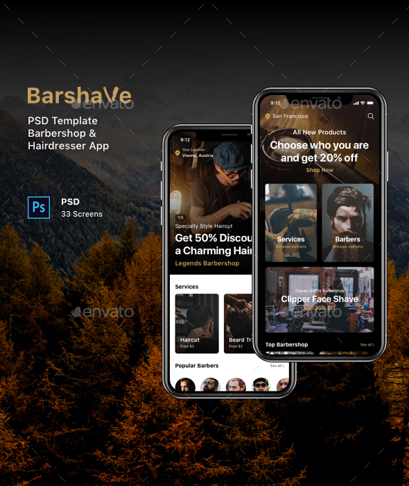 Barshave - PSD Template Barbershop & Hairdresser App