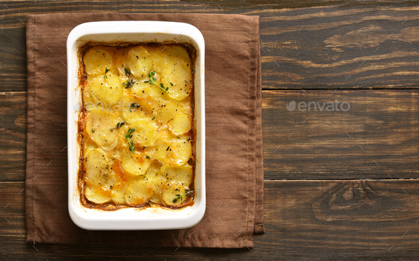 Potato gratin in baking dish - Stock Photo - Images