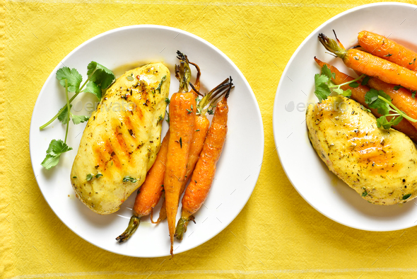 Roasted chicken breast with carrots - Stock Photo - Images