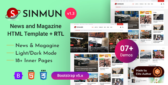 Excellent Sinmun - News Magazine & Blogging HTML Template