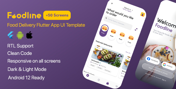 Foodline - Food Delivery Flutter App UI Template