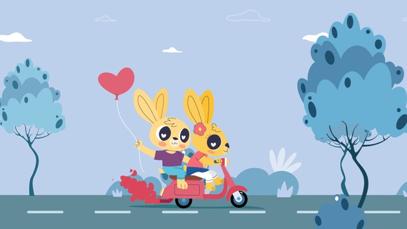 Happy Valentine's Day -  Rabbit Couples Travelling Happily - Cartoon Animation
