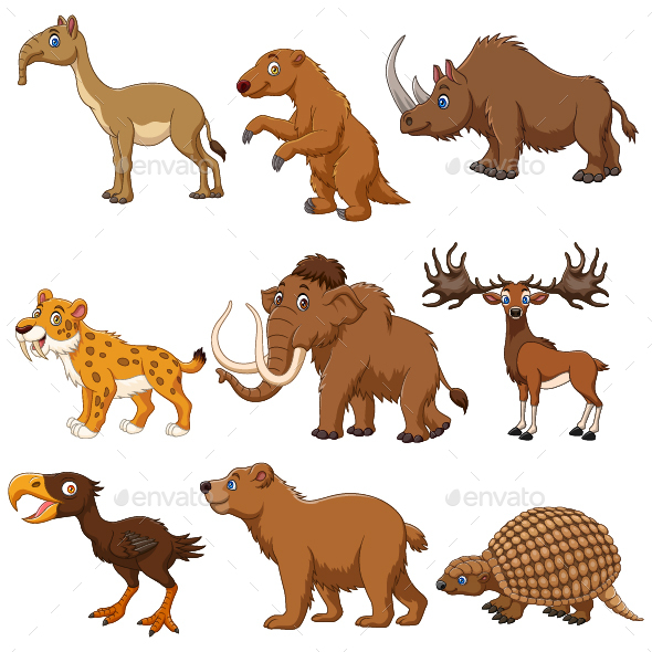 Set of Nine Prehistoric Animals, Vectors | GraphicRiver