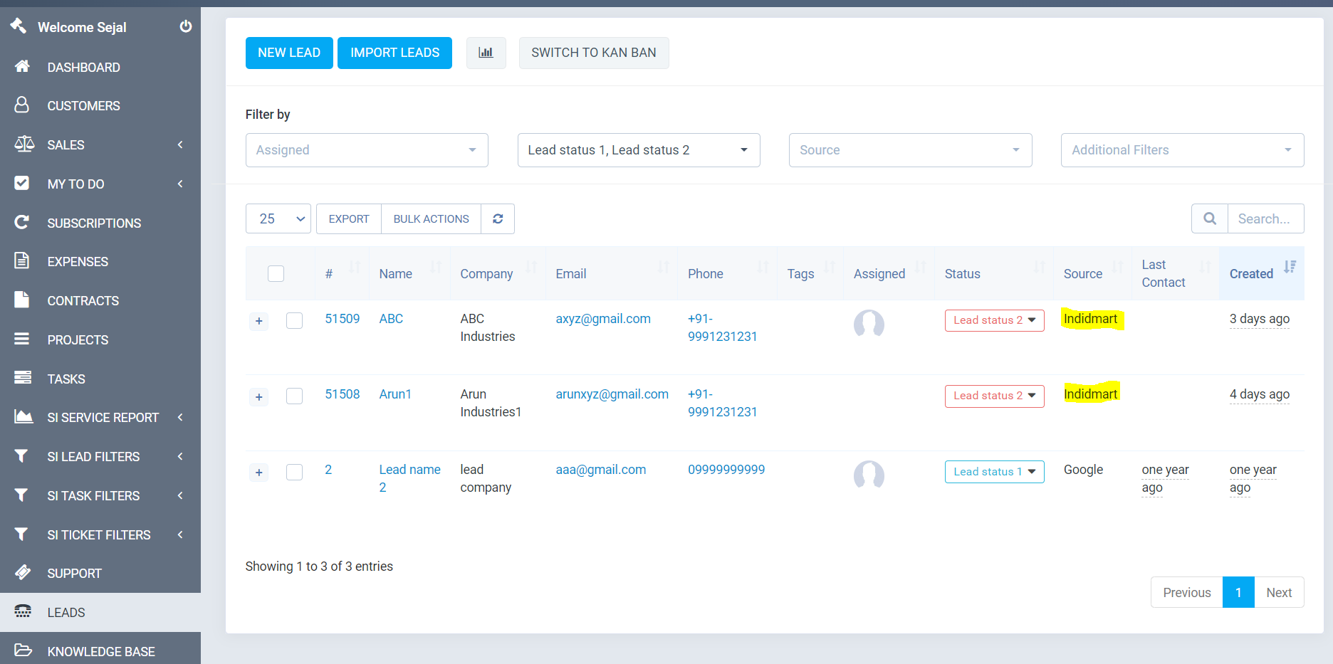 Indiamart Leads Integration Module for Perfex CRM by sejalinfotech