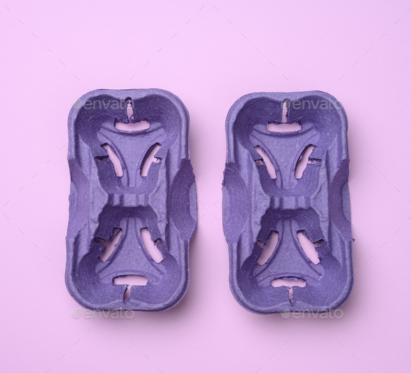 Purple recyclable hot drink holder, paper holder for two takeaway cups