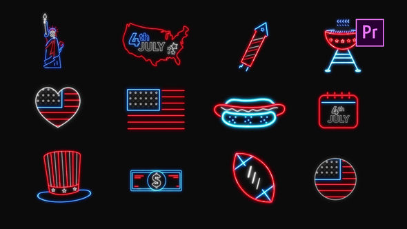 4th of July Neon Icons