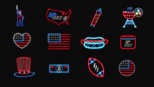 4th of July Neon Icons