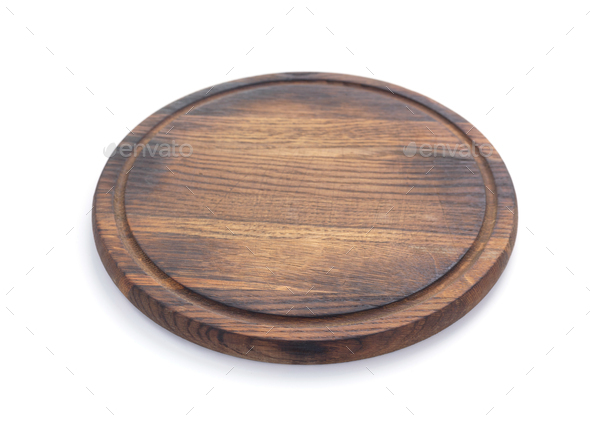 Wood cutting board isolated at white background. Wooden pizza board