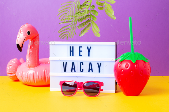 Retro vibe or 80s, nostalgic style still life with colorful summer accessories