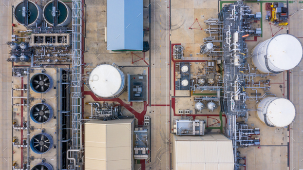 Oil and gas refinery plant form industry zone, Aerial view oil and gas ...