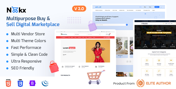 Wondrous Nookx - Multipurpose Ecommerce and Buy & Sell - Digital Marketplace HTML Template with Admin Panel