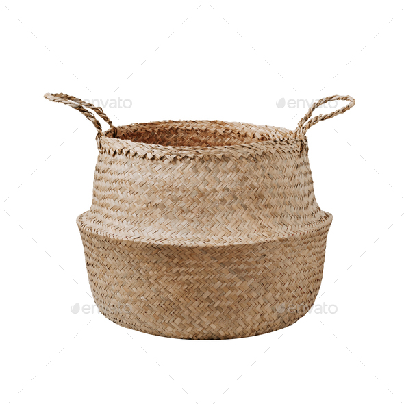 Seagrass round basket isolated on white