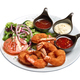 White plate with roasted shrimps, sausage and salad Isolated - PhotoDune Item for Sale