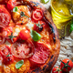 Vegetarian pizza Margherita made of tomatoes, mozzarella and basil. - PhotoDune Item for Sale