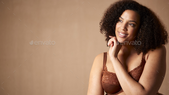 Portrait Of Beautiful Natural Woman In Underwear Stock Photo