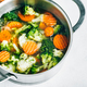 Vegetable soup. Spring broccoli, cauliflower, carrots soup in pot. - PhotoDune Item for Sale