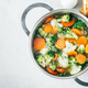 Vegetable soup. Spring broccoli, cauliflower, carrots soup in pot. - PhotoDune Item for Sale
