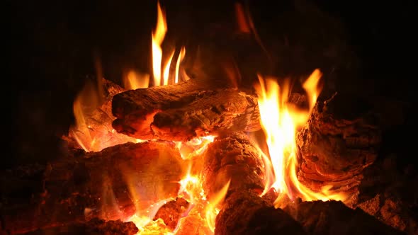 Blazing Fireplace in Action Burning of Wood alt