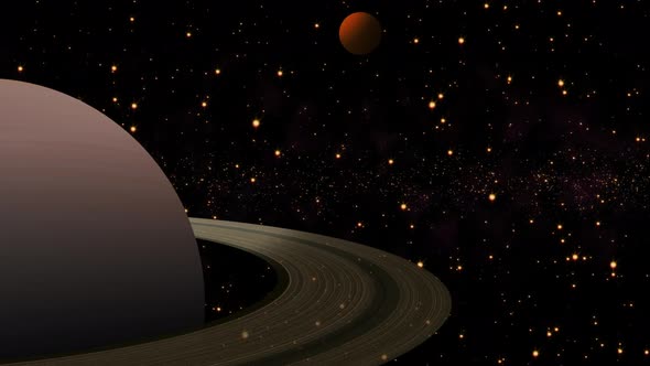 Saturn Ring Futuristic Orbit In Outer Space With Multi Glow Star