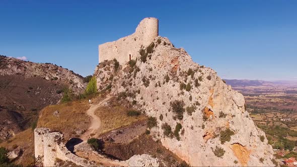 Aerial View of Ancient Ruins of Poza De La Sal Castle in Burgos Castile and Leon Spain alt