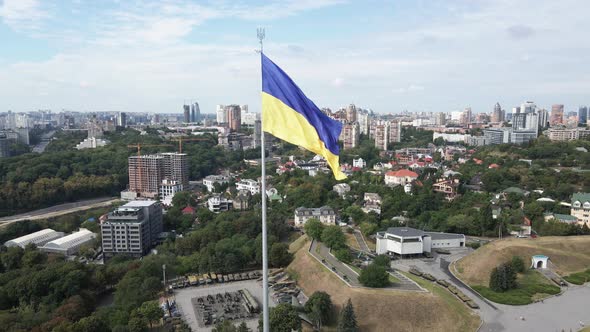 Kyiv - National Flag of Ukraine By Day. Aerial View. Kiev. Slow Motion alt
