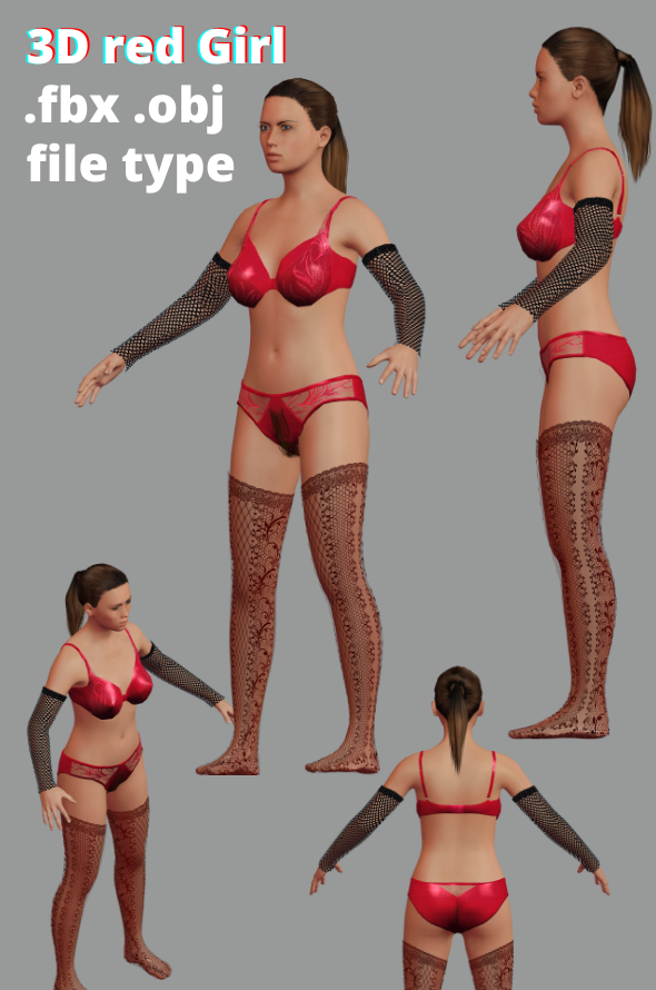 3d girl in red brazier - sexy girl - hot and beautiful 3d girl in obj , fbx for blender , 3dmax