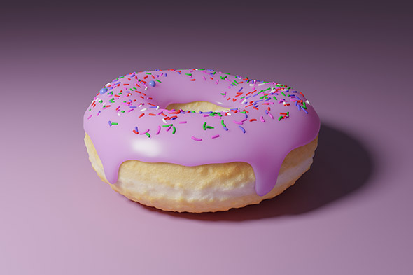 Realistic big glazed donut 3d model with pink glaze and sweet