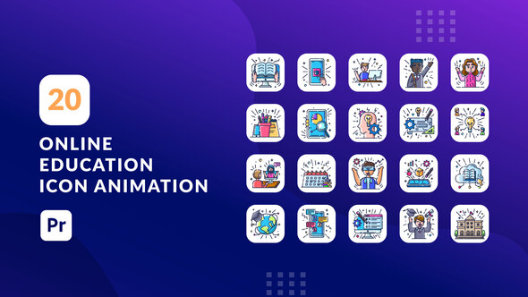 Online Education Animation Icons | Premiere Pro MOGRT
