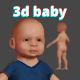 3d Baby in blue dress in fbx and obj file for blender, 3dmax and all 3d software