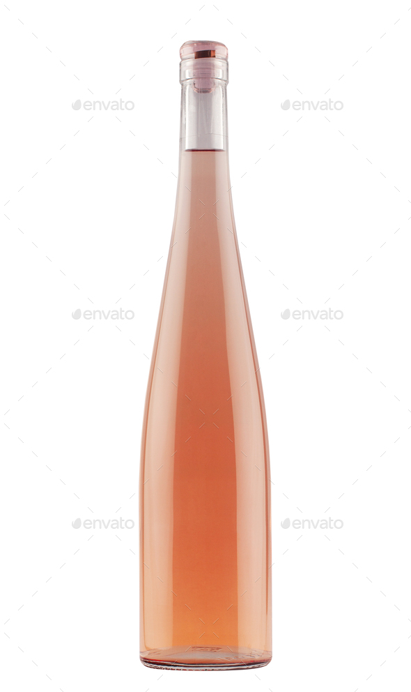 rose wine bottle with transparent cap on white background Stock Photo