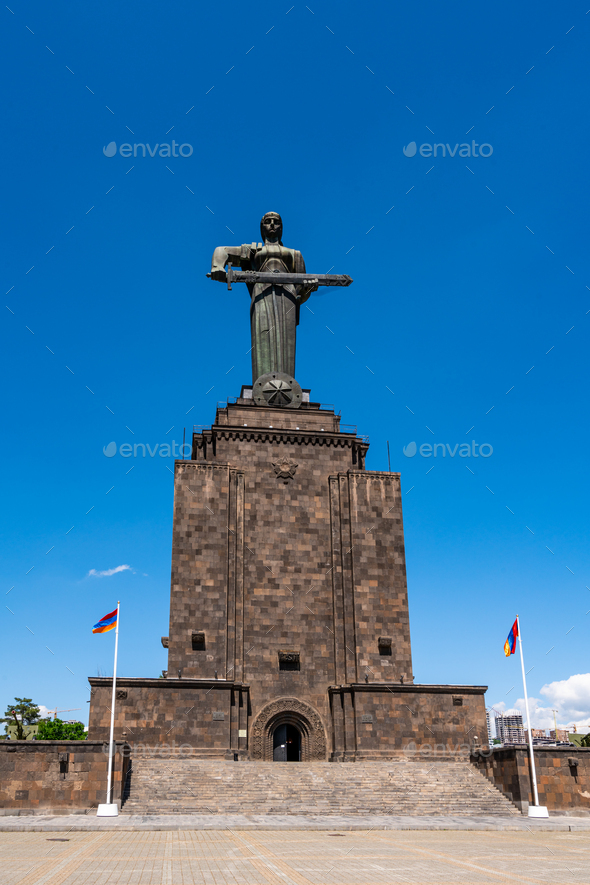 Mother Armenia woman statue with sword, soviet union architecture in Yerevan, Armenia
