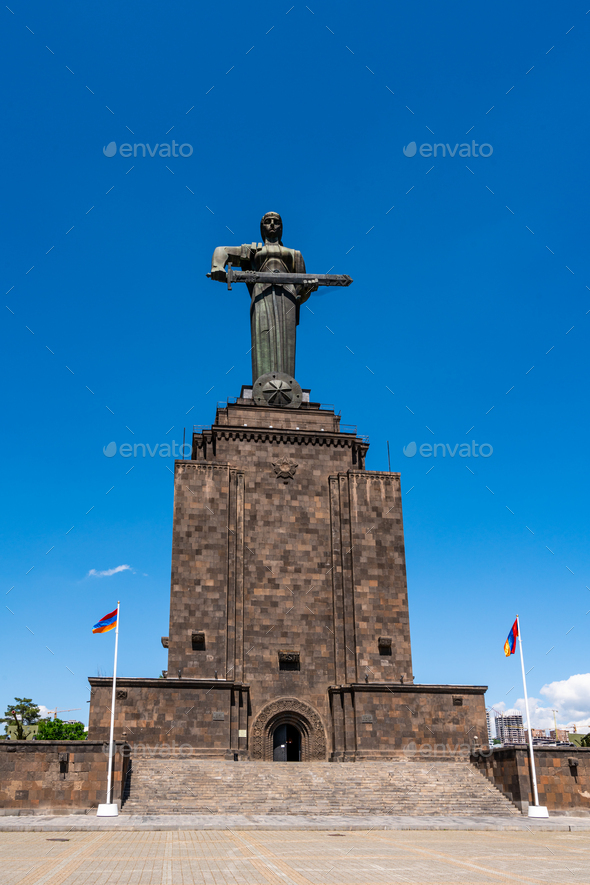 Mother Armenia woman statue with sword, soviet union architecture in ...