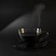 3d model of glass cup of hot black steamed coffee on saucer